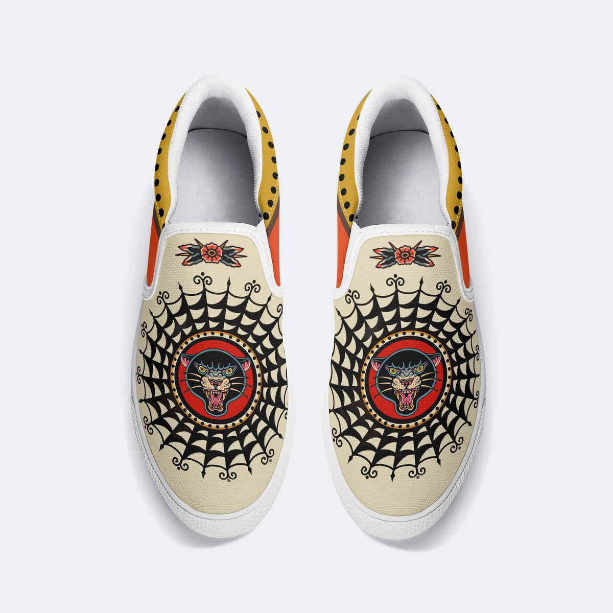 Retro Black Panther Head Print - Slip On Shoes