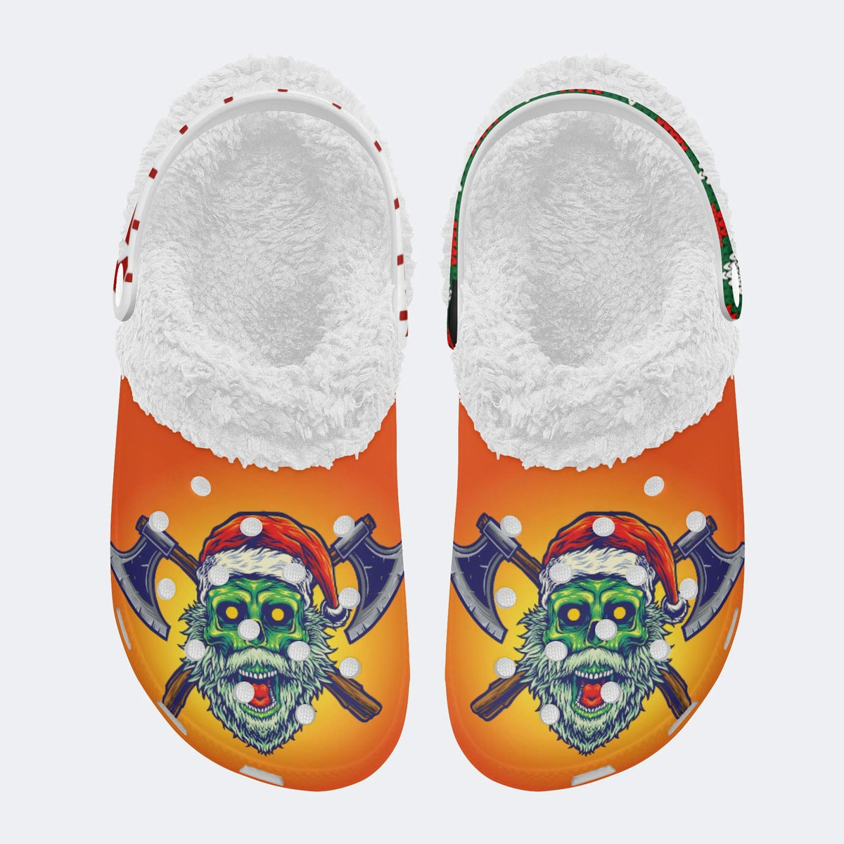 Axe Zombie Santa Print - Fur Lined Slippers/Sandals