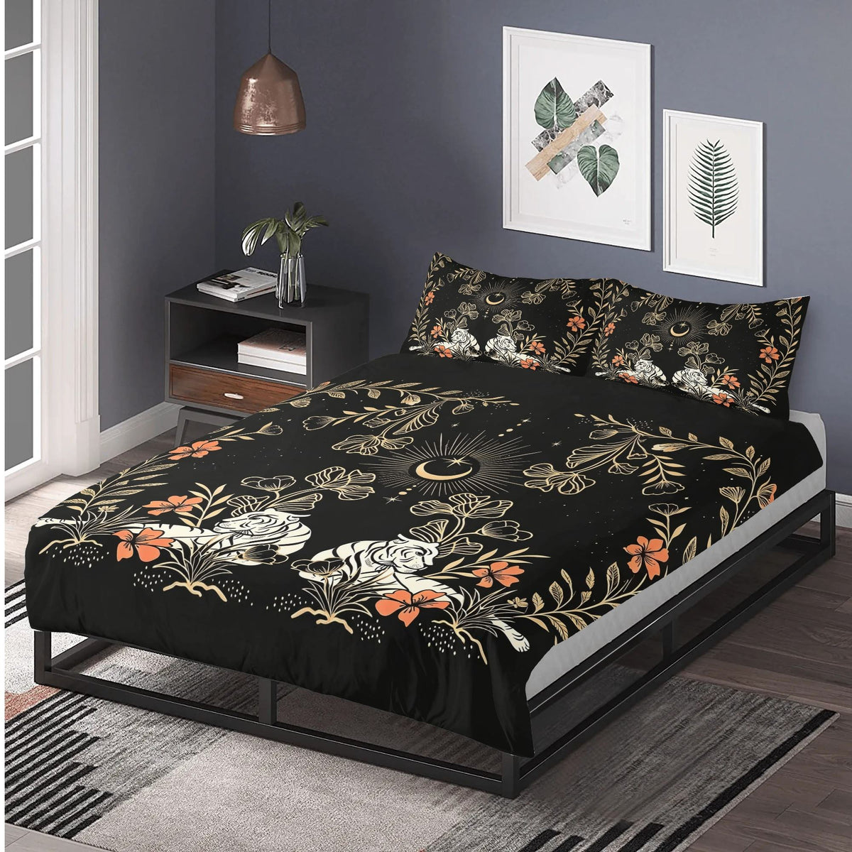 Dark Boho Tiger Print - Three Piece Bedding Set