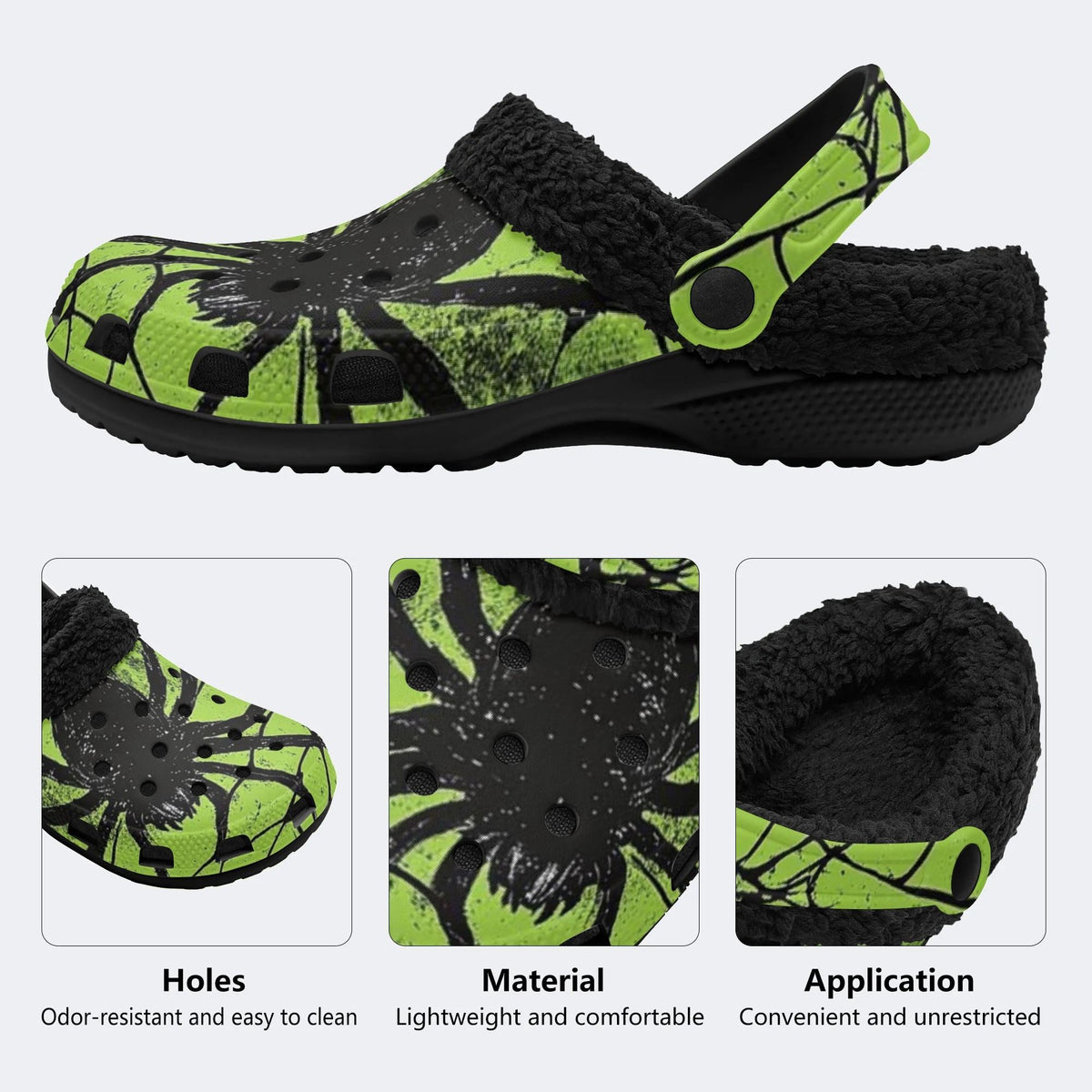 Neon Green Spider - Fur Lined Slippers/Sandals