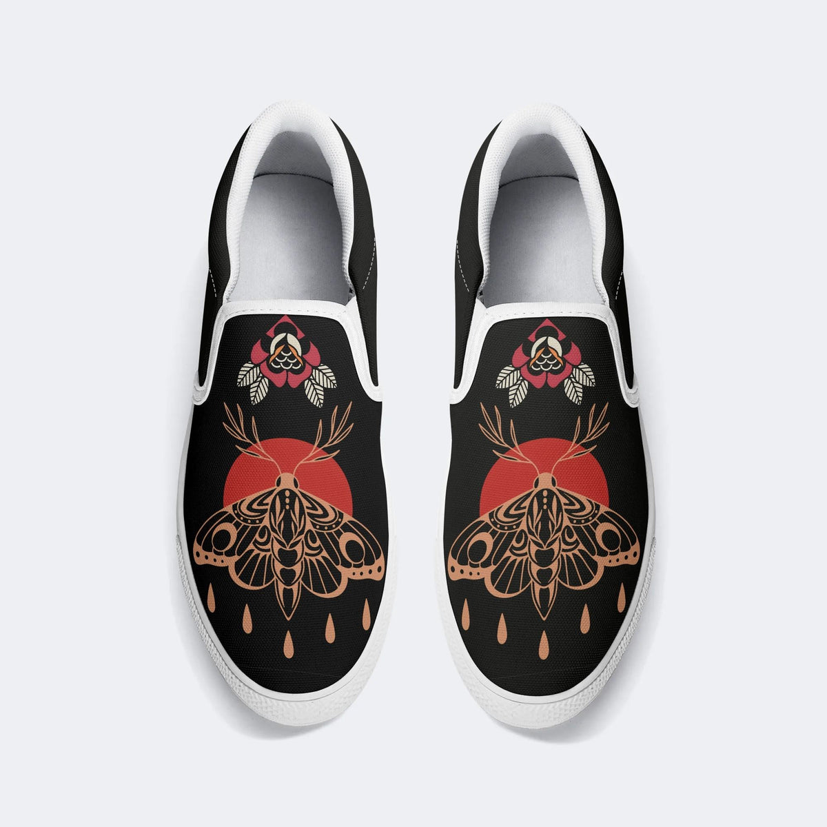Vintage Death Moth Print - Slip On Shoes