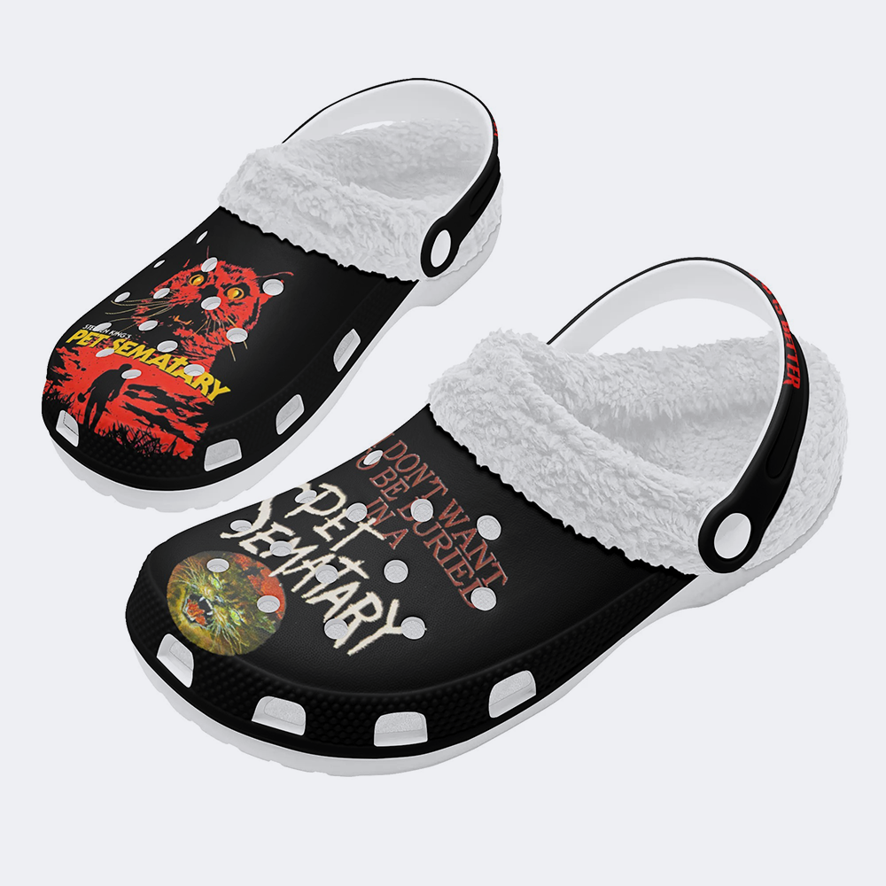 Unisex Retro PET SEMATARY Print - Fur Lined Slippers/Sandals