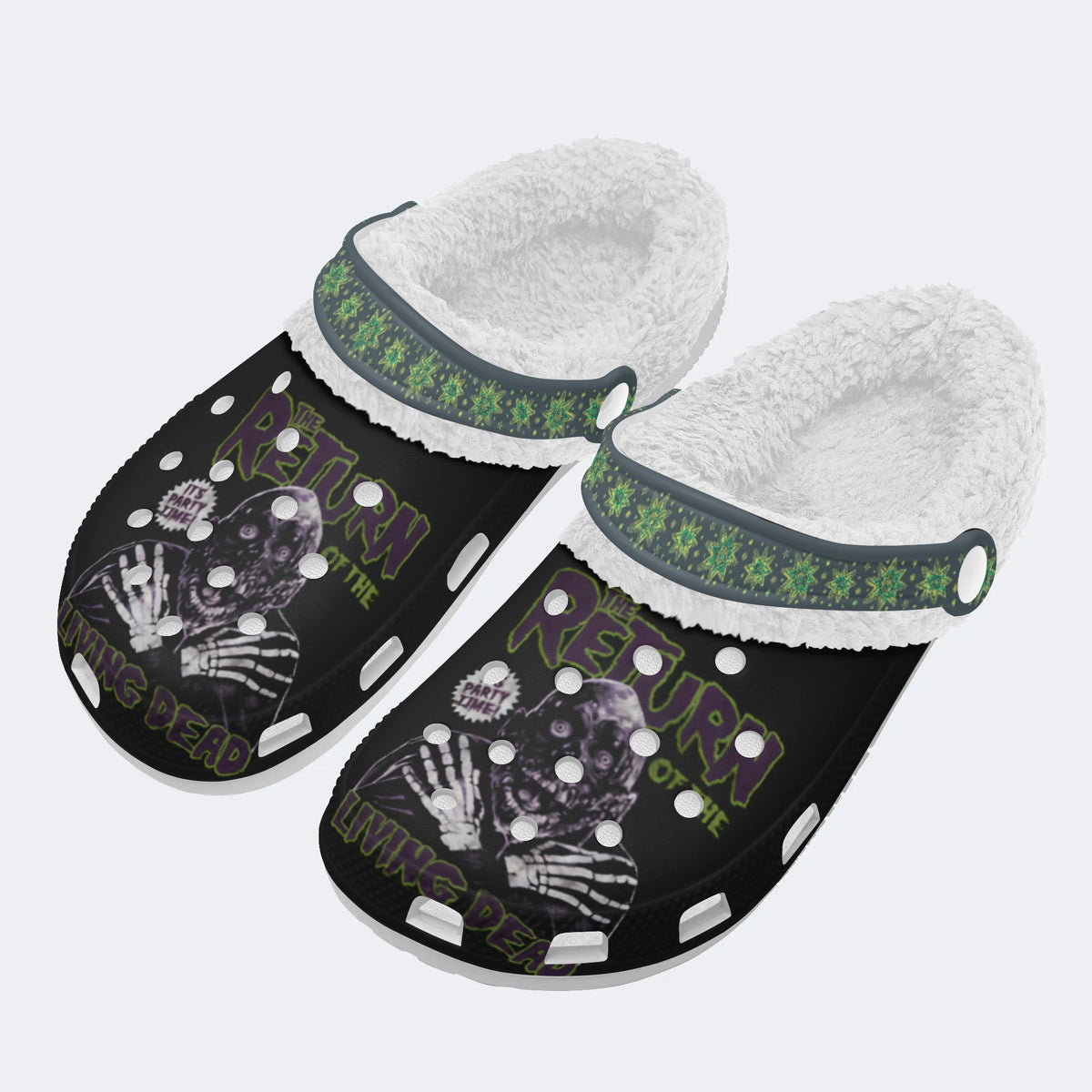 Horror Skull Graphic Print- Fur Lined Slippers