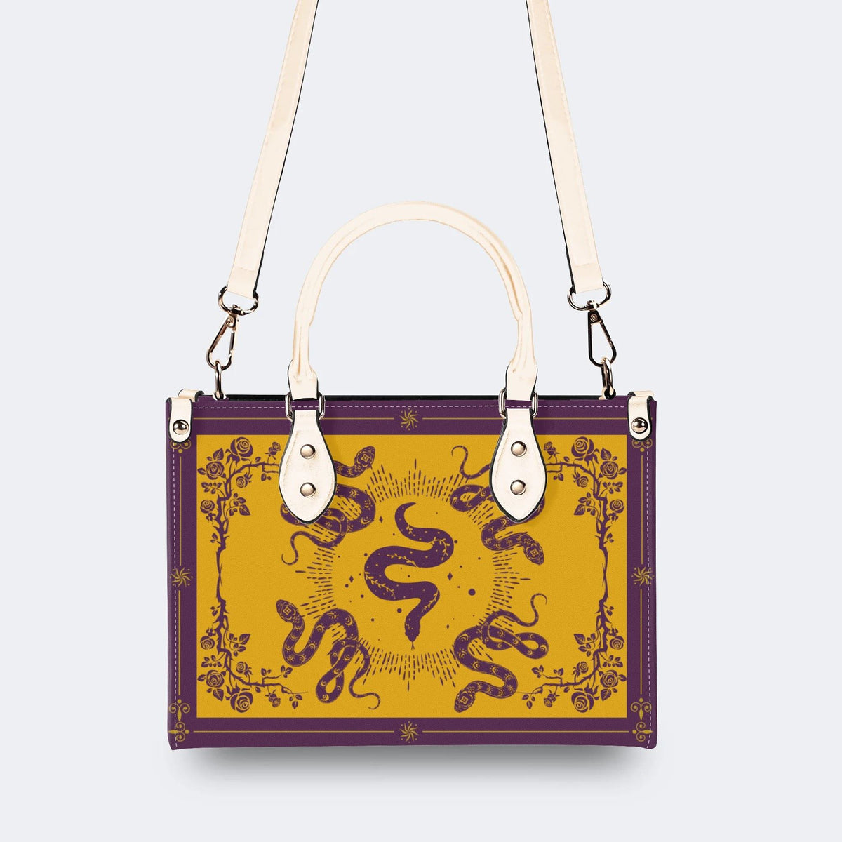 Inscribed Viper Print - Leather Handbag