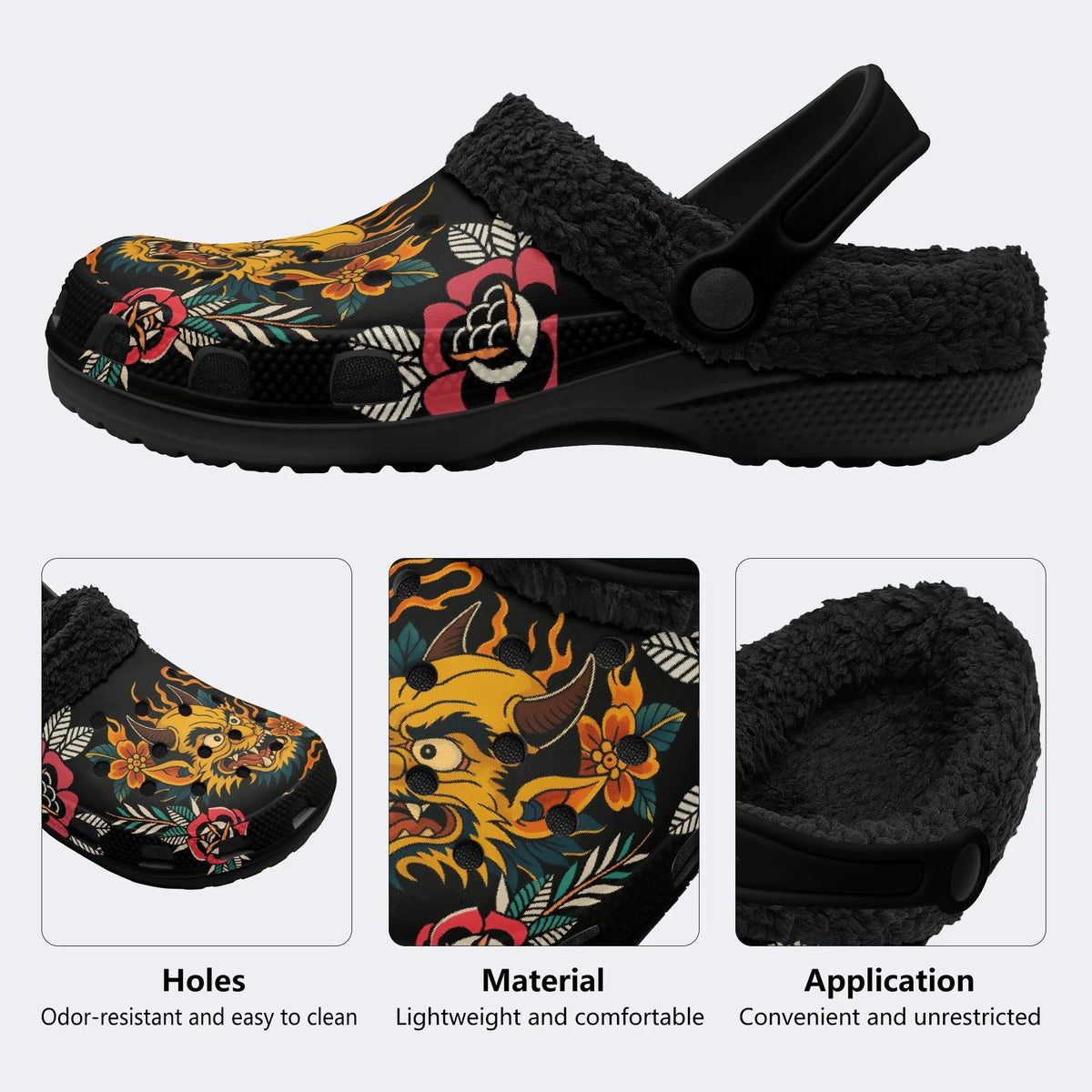 Monster Head Print - Fur Lined Slippers/Sandals