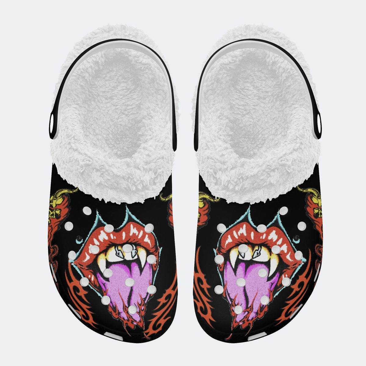 Horror Devil's Mouth Print - Fur Lined Slippers/Sandals