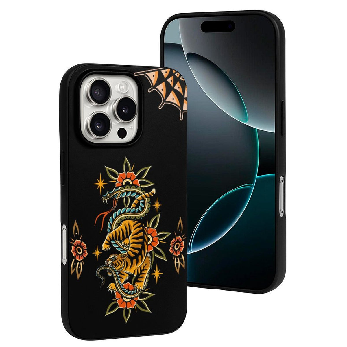 Vintage Snake And Tiger Print - Phone Case