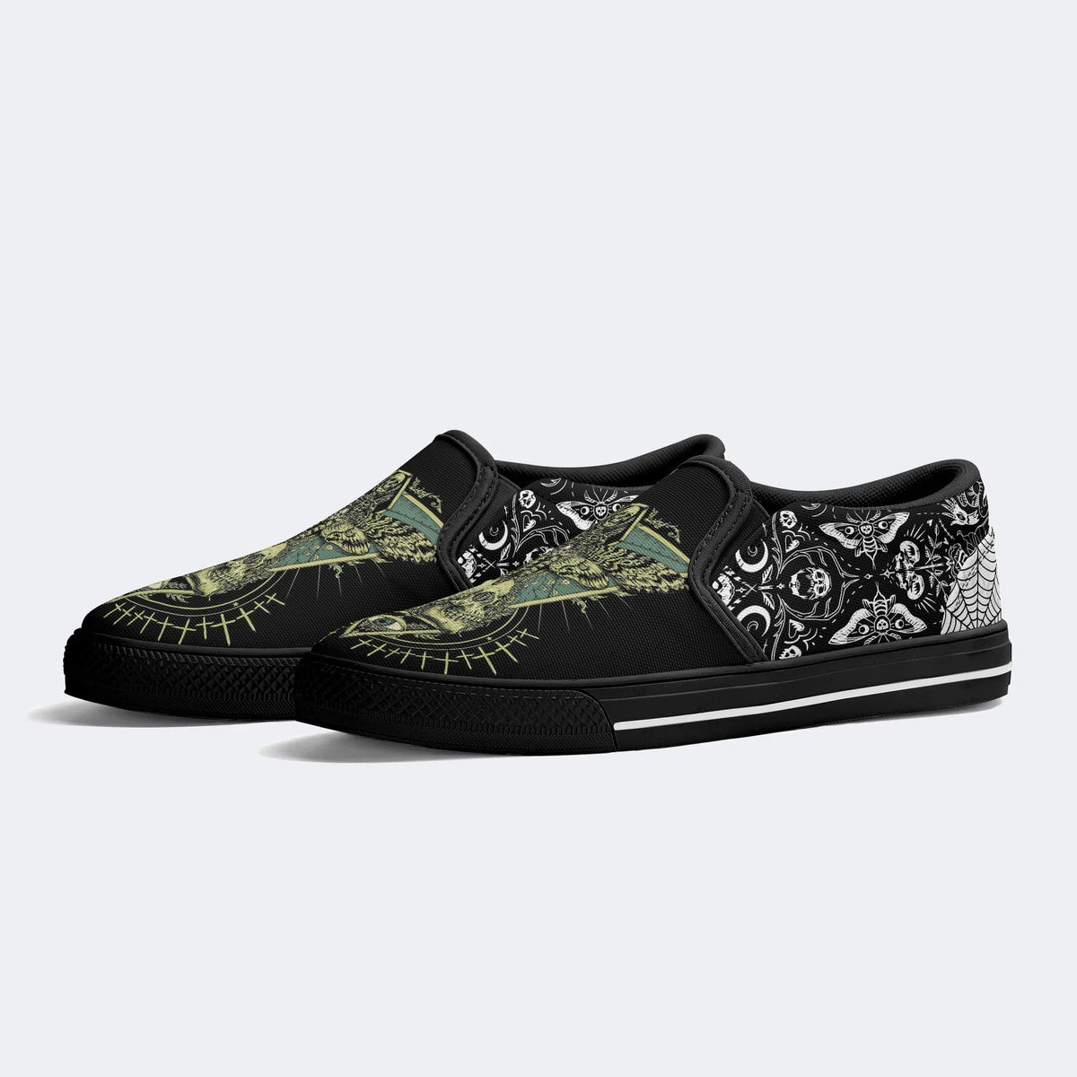 Unisex Death Moth&Skull Print - Slip On Shoes