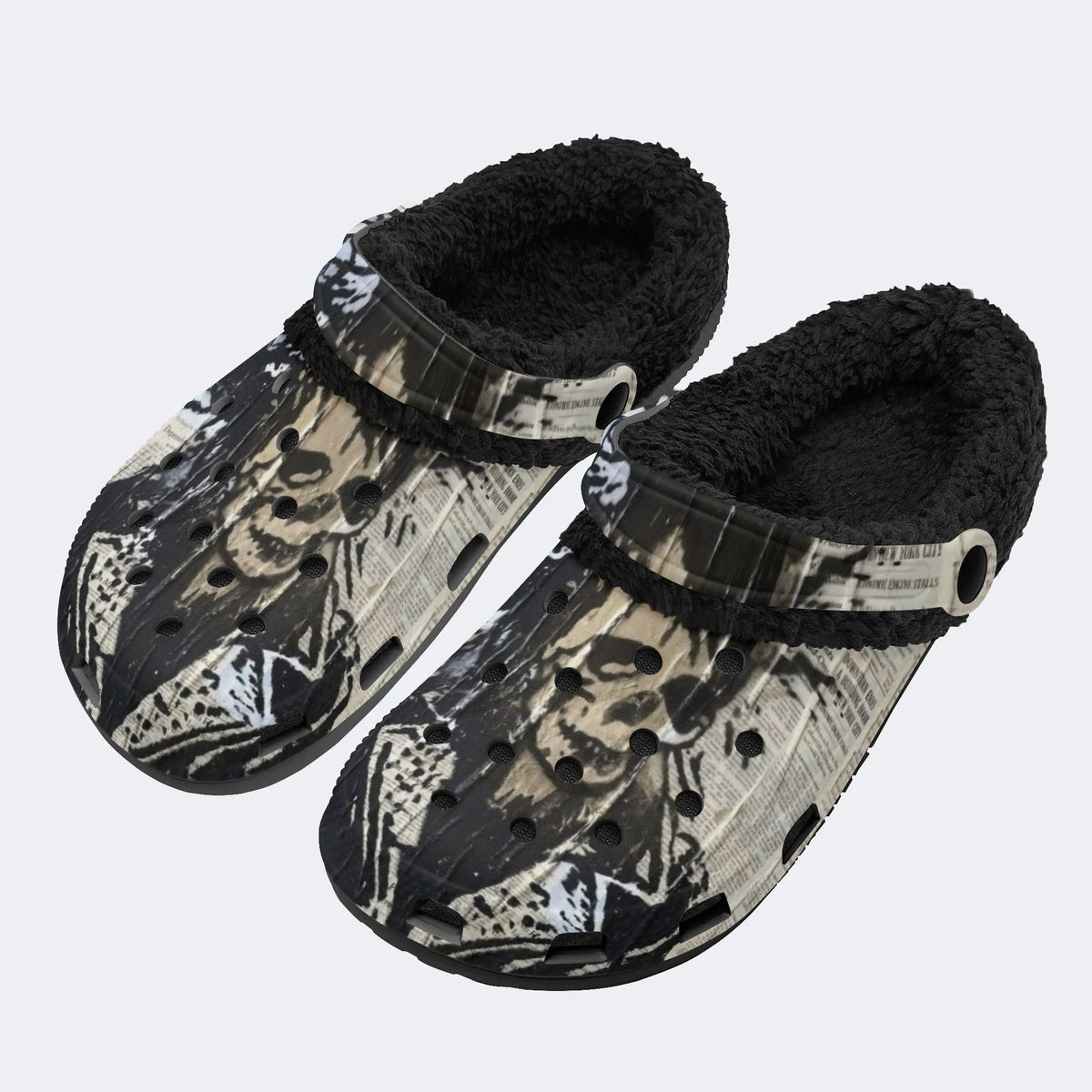 Retro Horror Skull Print - Fur Lined Slippers