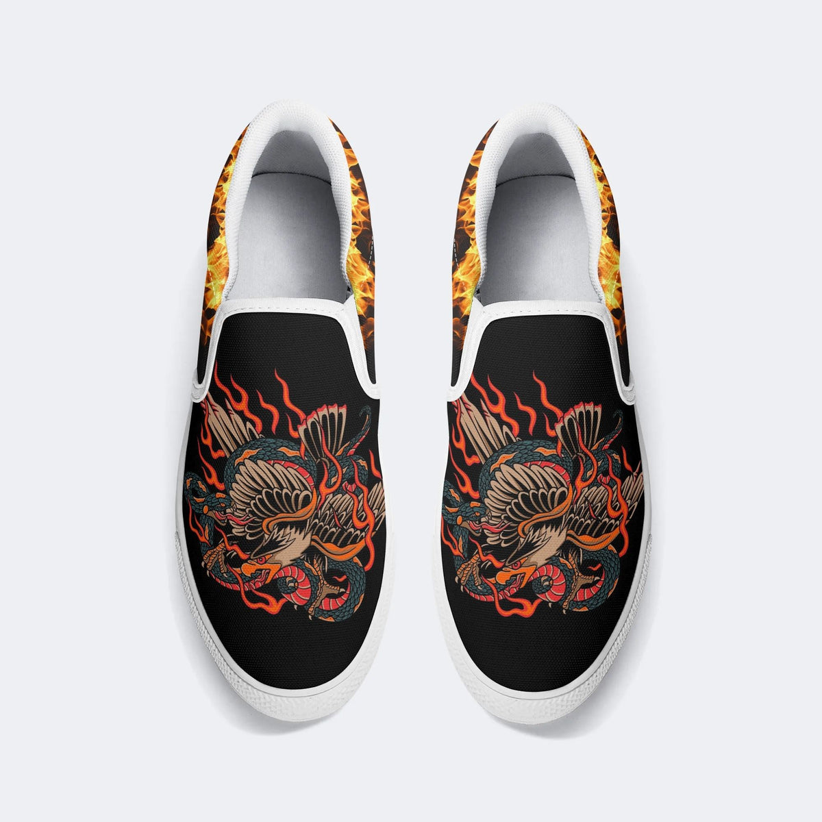 Old School Eagle & Snake Print - Slip On Shoes