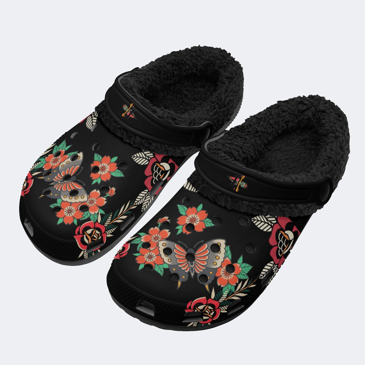 Butterfly In The Flowers Print - Fur Lined Slippers/Sandals