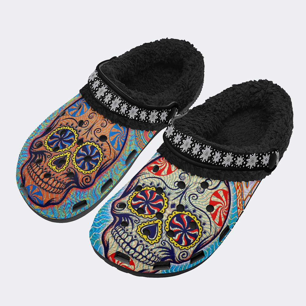 Unisex Skull Graffiti Art Print - Fur Lined Slippers/Sandals