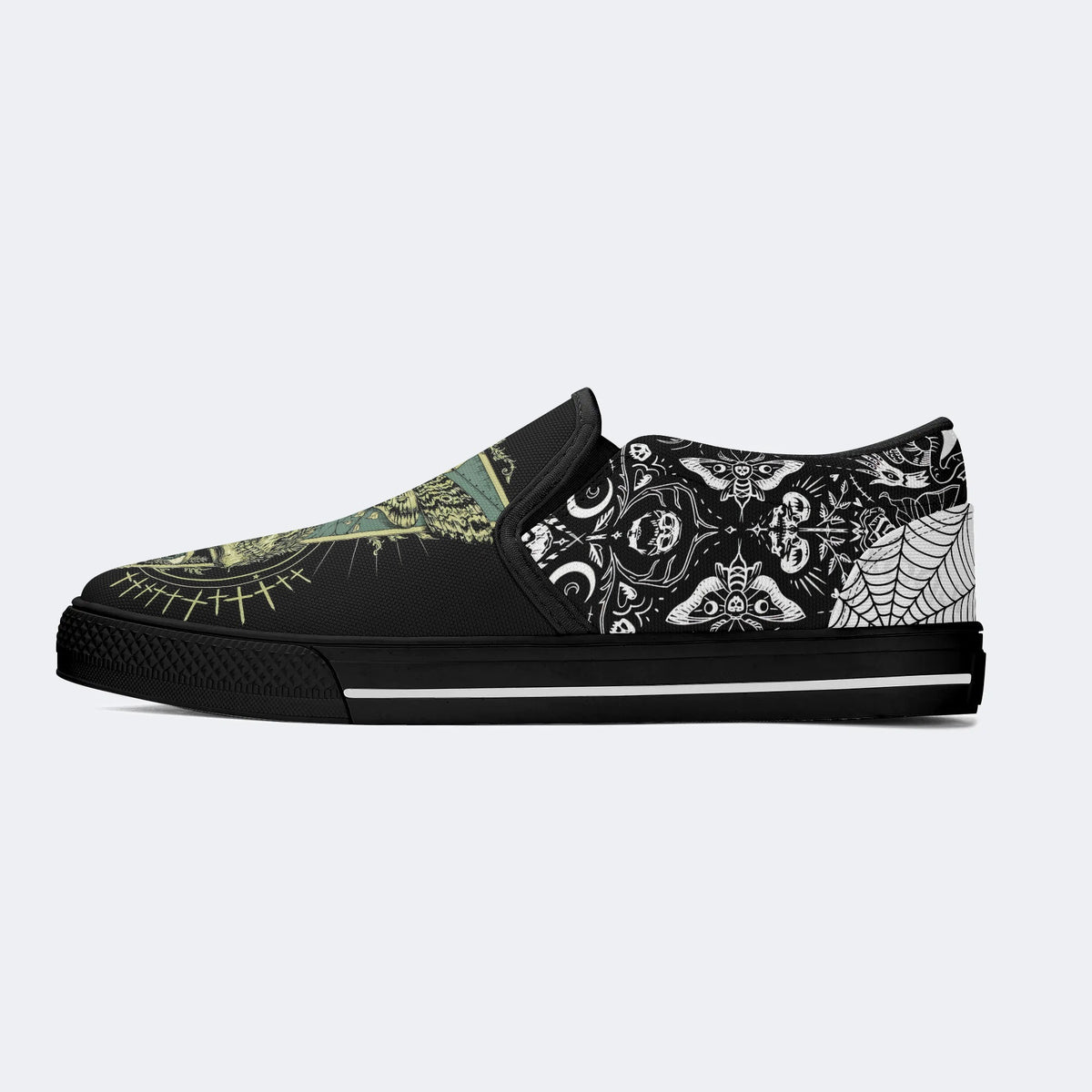 Unisex Death Moth&Skull Print - Slip On Shoes