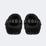 Rose Heart Skull Print - Fur Lined Slippers/Sandals