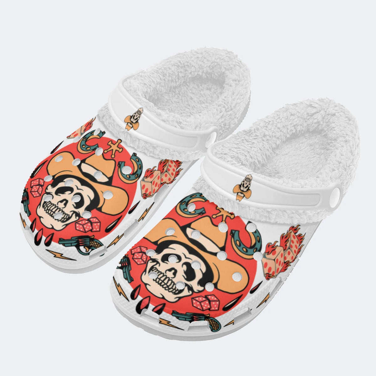 Retro Cowboy Skull Print - Removable Fur Lined Slippers/Sandals