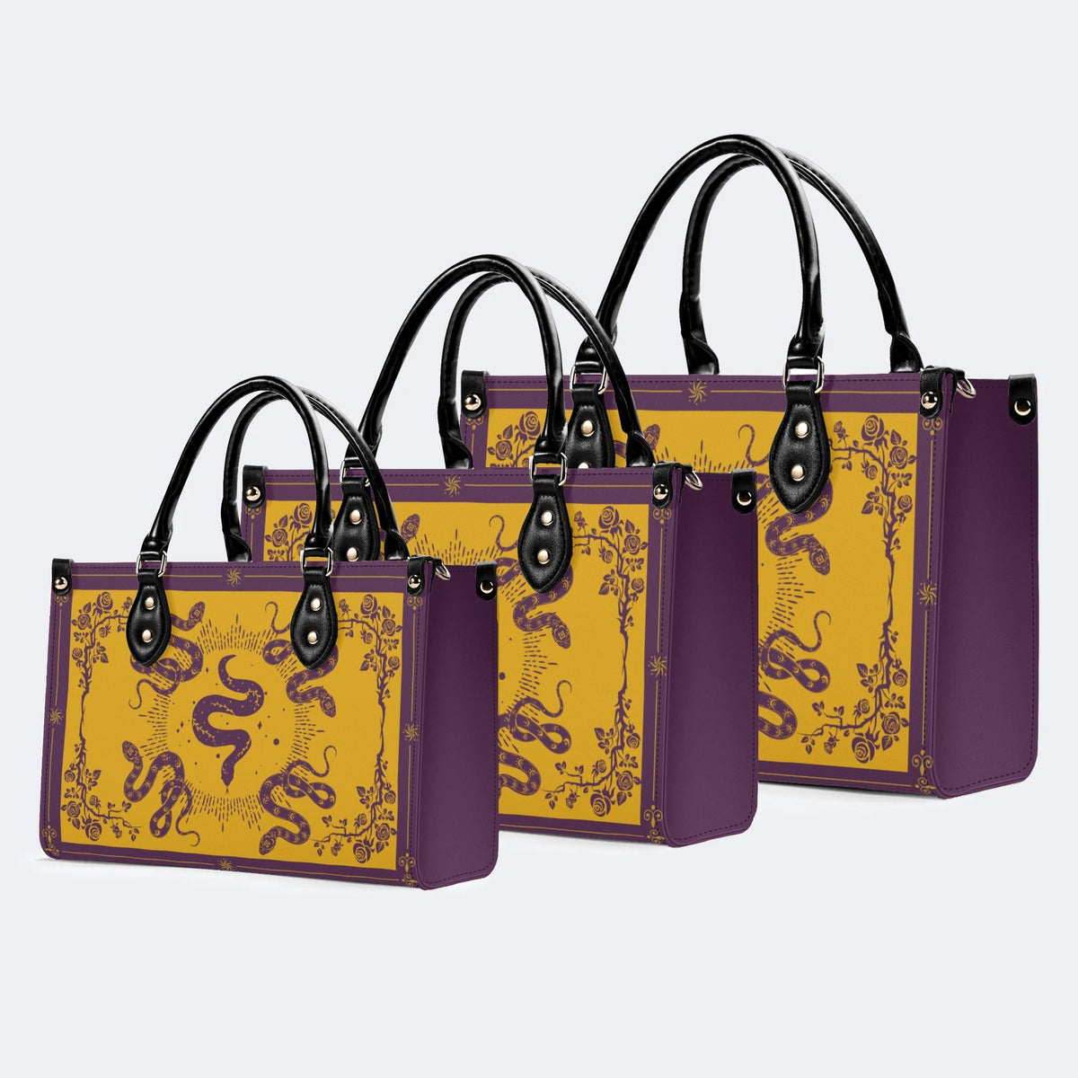 Inscribed Viper Print - Leather Handbag