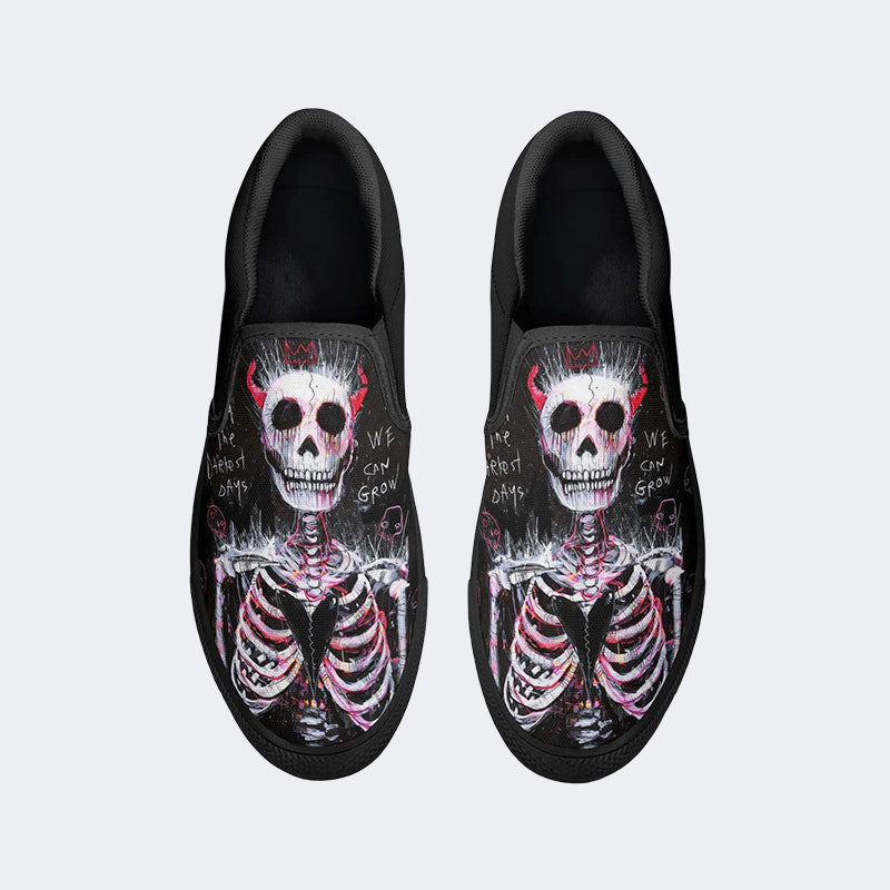 Grow From Darkness Skull Print - Slip On Shoes