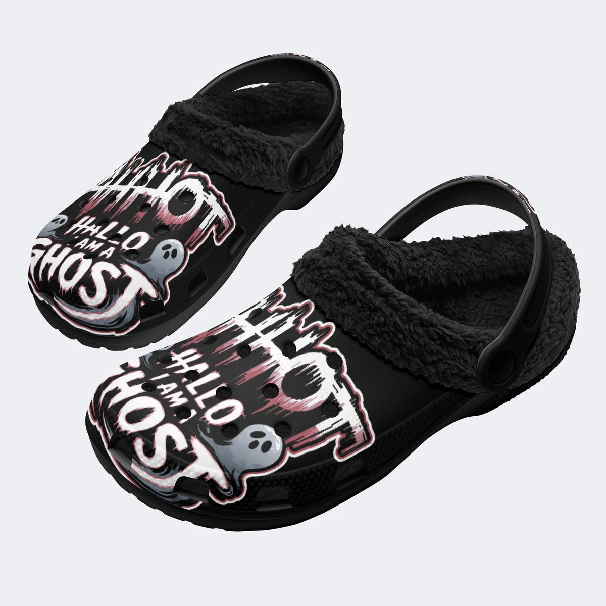Spooky Ghost Script - Fur Lined Slippers/Sandals