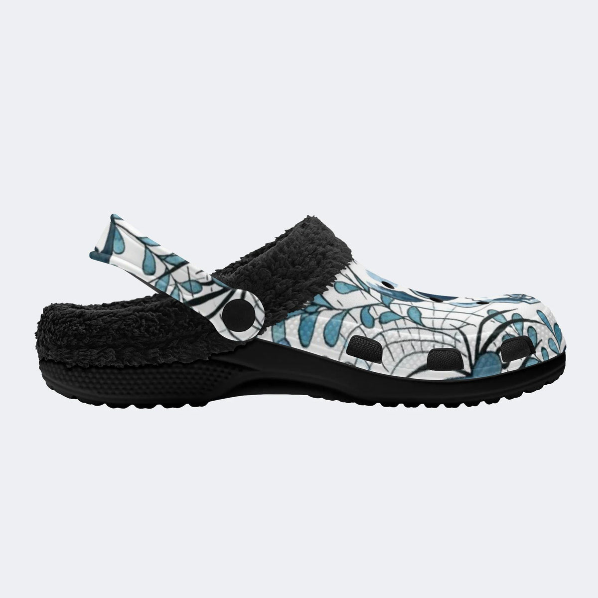 Blue Skull Foliage - Fur Lined Slippers/Sandals
