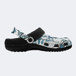Blue Skull Foliage - Fur Lined Slippers/Sandals