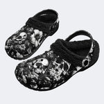 Vintage Floral Skull‑Fur Lined Slippers Sandals