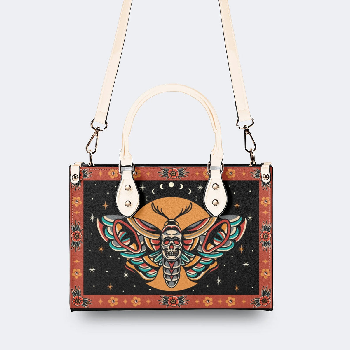 Old School Death Moth Vintage Print - Leather Handbag