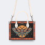 Old School Death Moth Vintage Print - Leather Handbag
