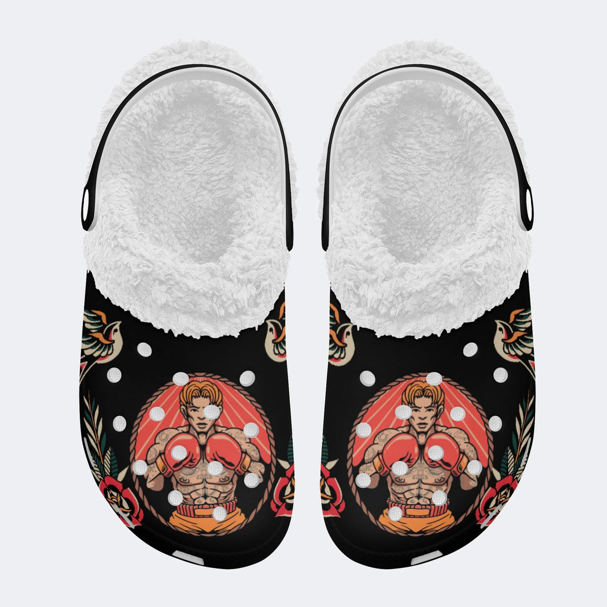 Boxing Man Print - Fur Lined Slippers/Sandals