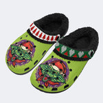 Scary Goblin Christmas Hat Print - Fur Lined Slippers/Sandals