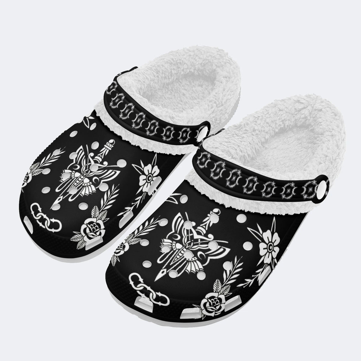 Butterfly&Sword Art Print - Fur Lined Slippers/Sandals