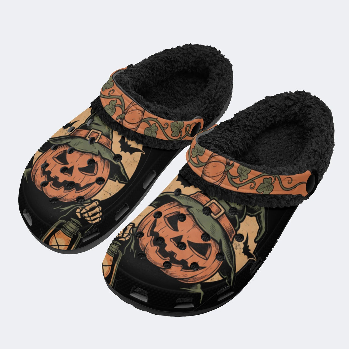 Gothic Pumpkin Witch Halloween - Fur Lined Slippers/Sandals