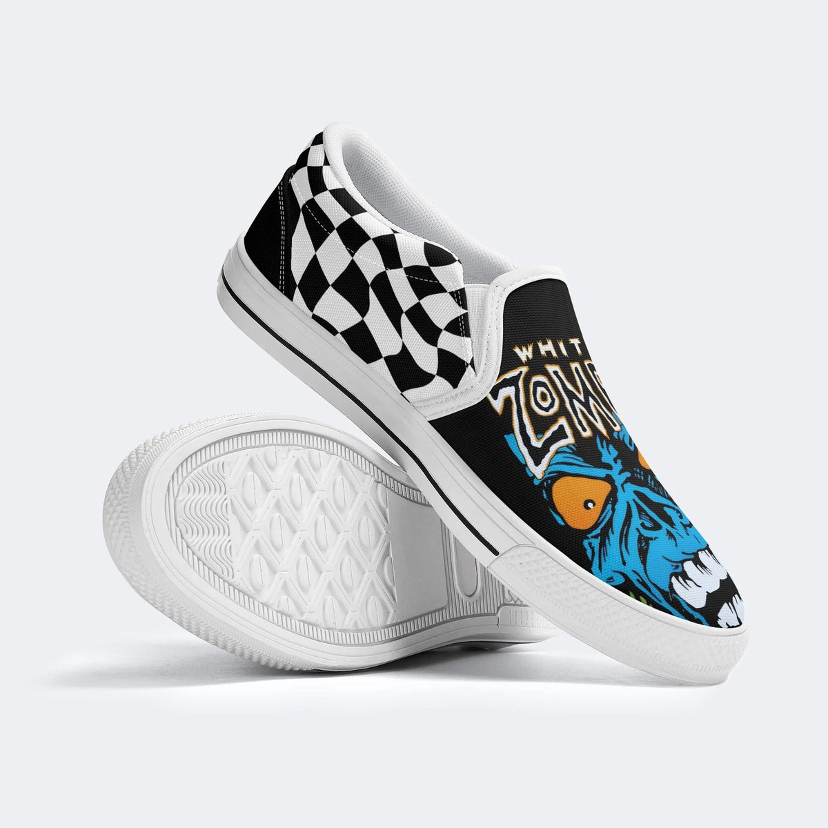 Unisex White Zombie Print - Slip On Shoes