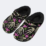 Spooky Skeleton Flower Art - Fur Lined Slippers/Sandals