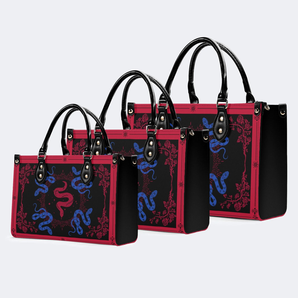 Red Snake As The Center - Leather Handbag