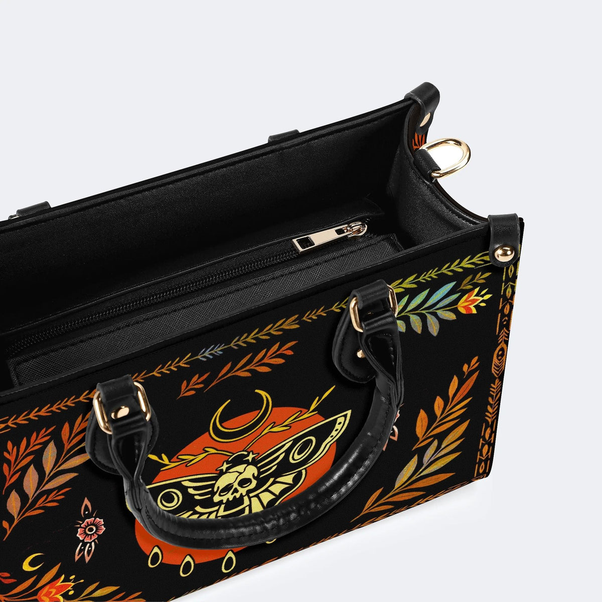 Death Moth Leaf Print - Leather Handbag