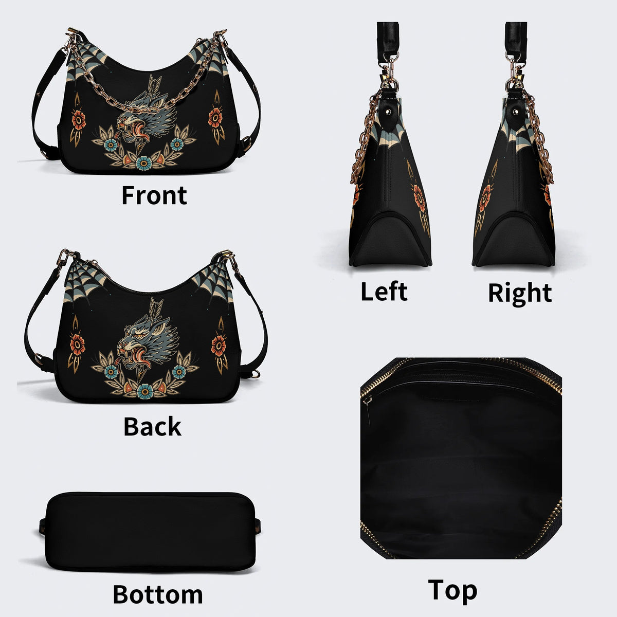 Wolf Vintage Print - Leather Crossbody Bag