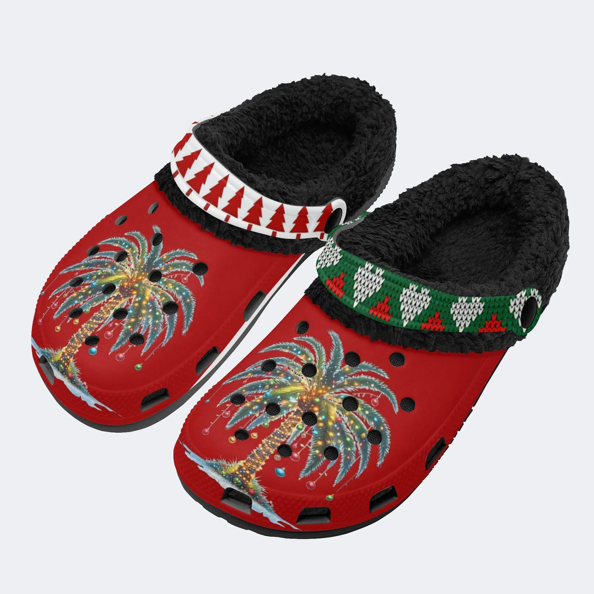 Beach Christmas Coconut Tree - Fur Lined Slippers/Sandals