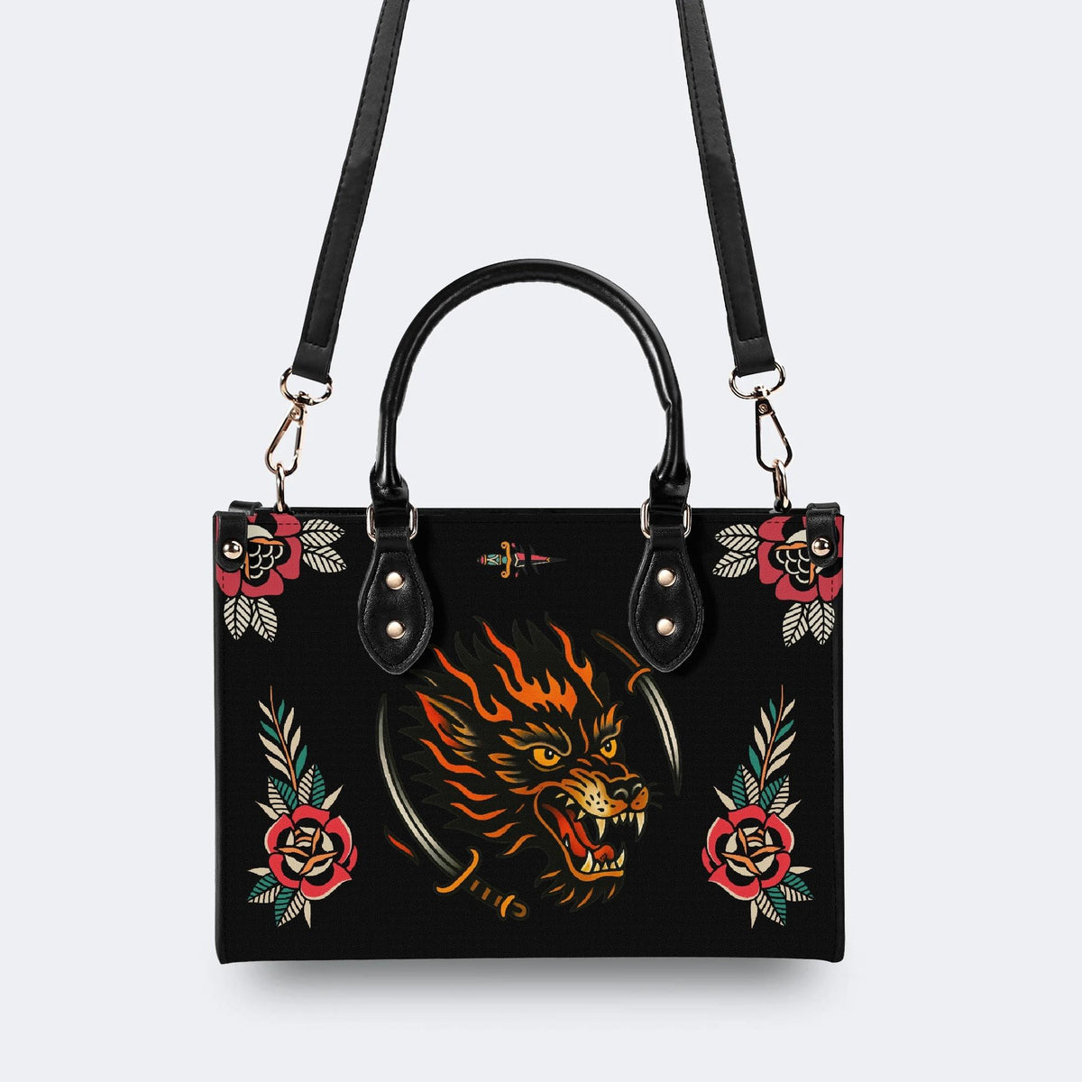 Wolf Head Print - Leather Handbag