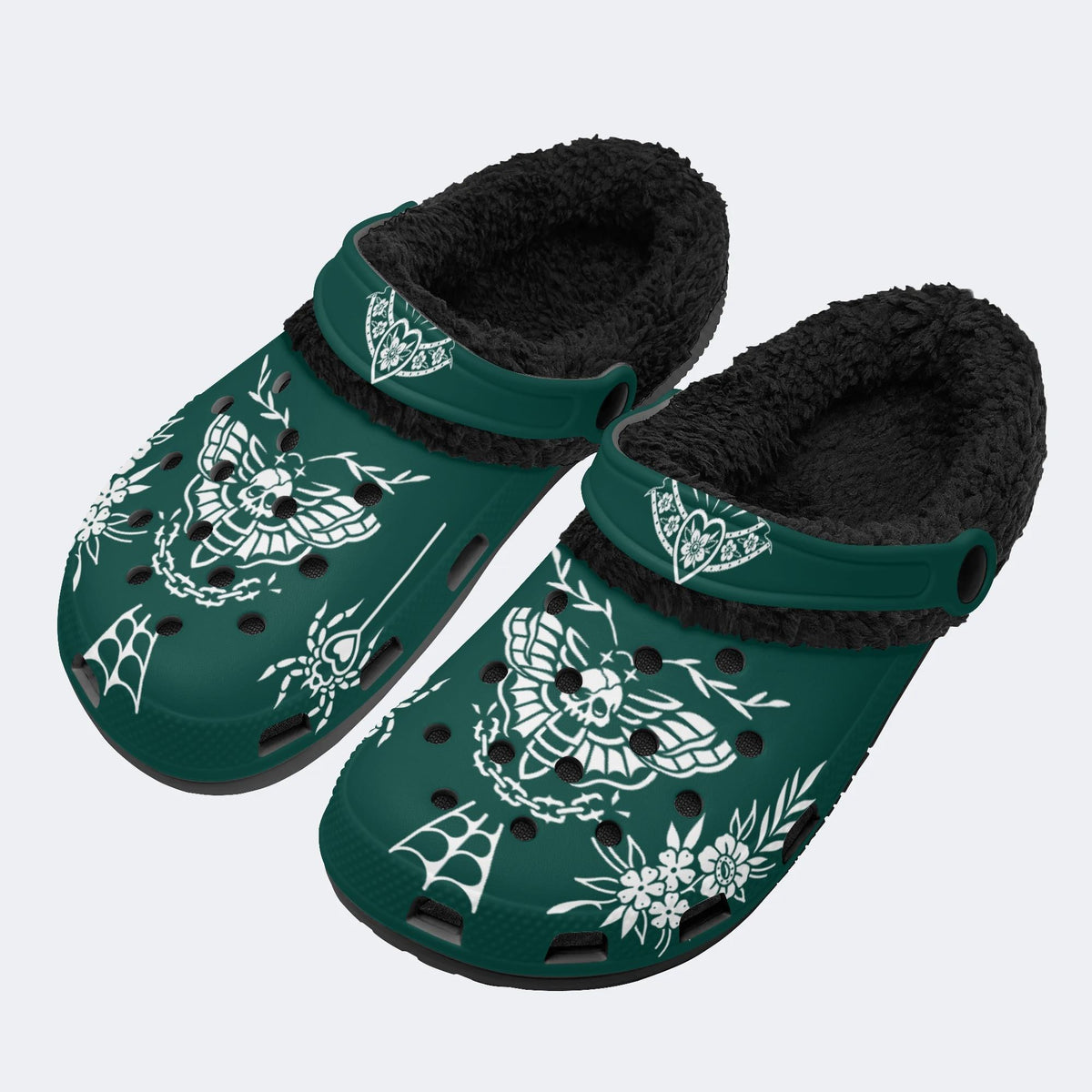 Death Moth Vintage Print - Fur Lined Slippers/Sandals