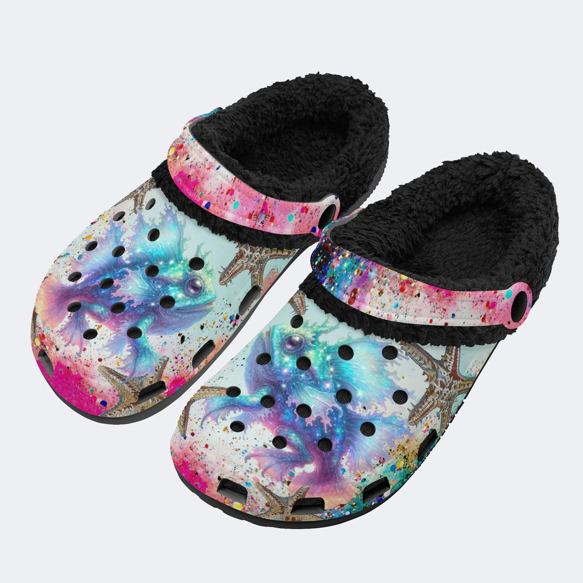 Colorful Fish And Starfish - Fur Lined Slippers/Sandals