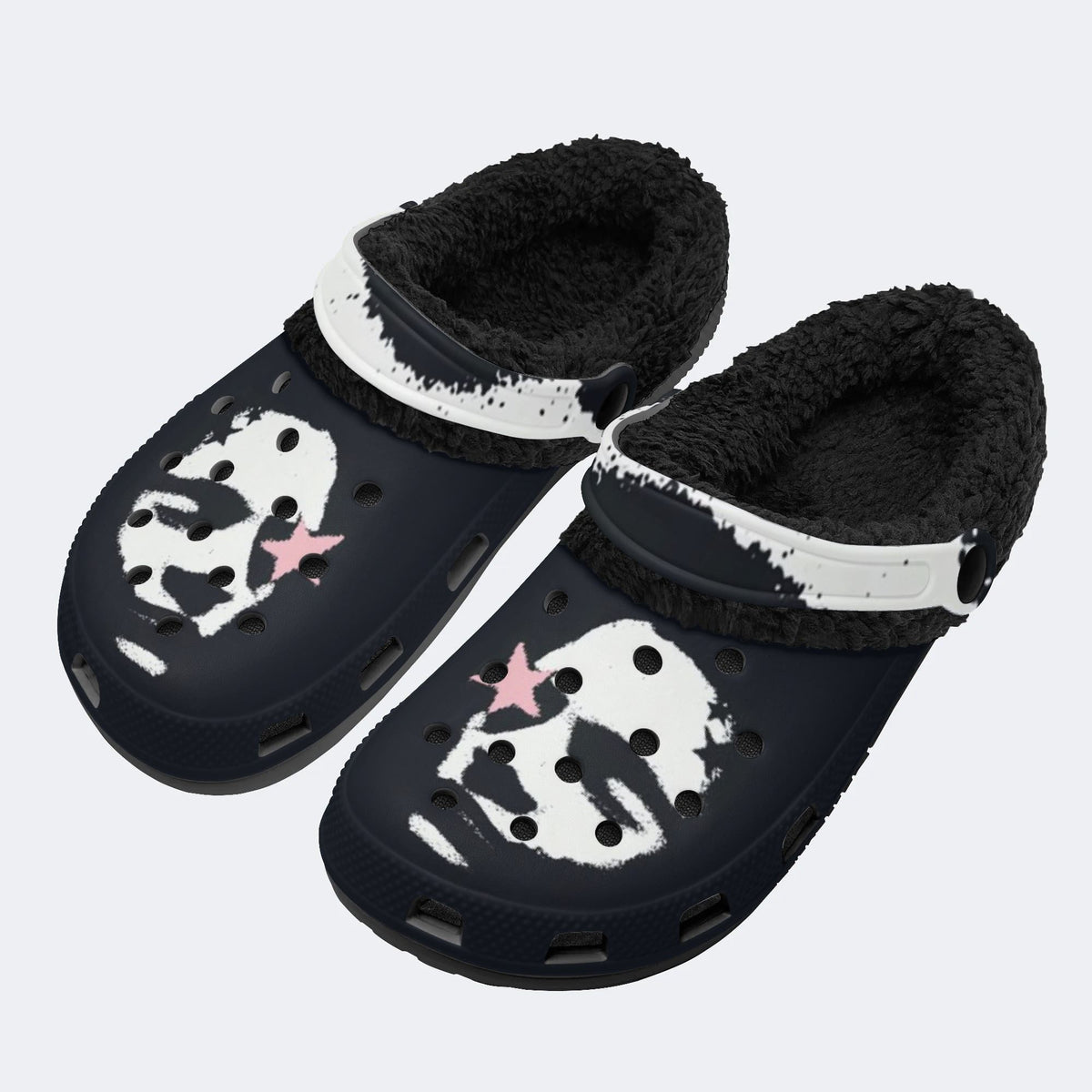 Dark Pink Star Skull - Fur Lined Slippers/Sandals