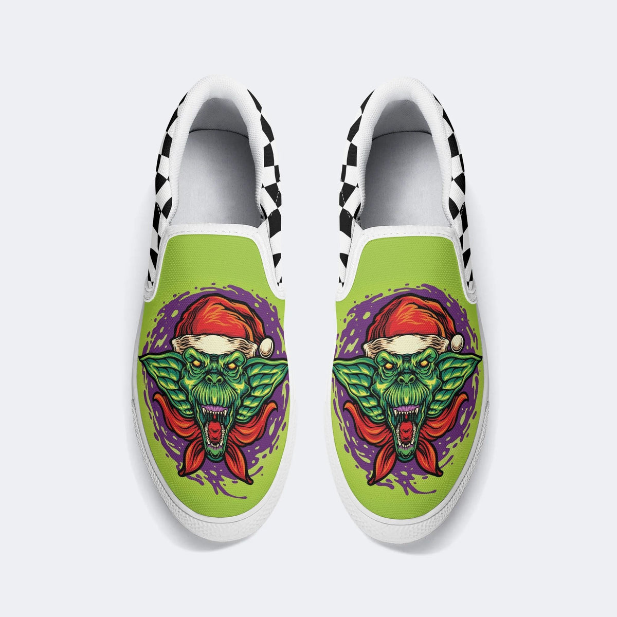 Scary Goblin Christmas Hat Print - Slip On Shoes