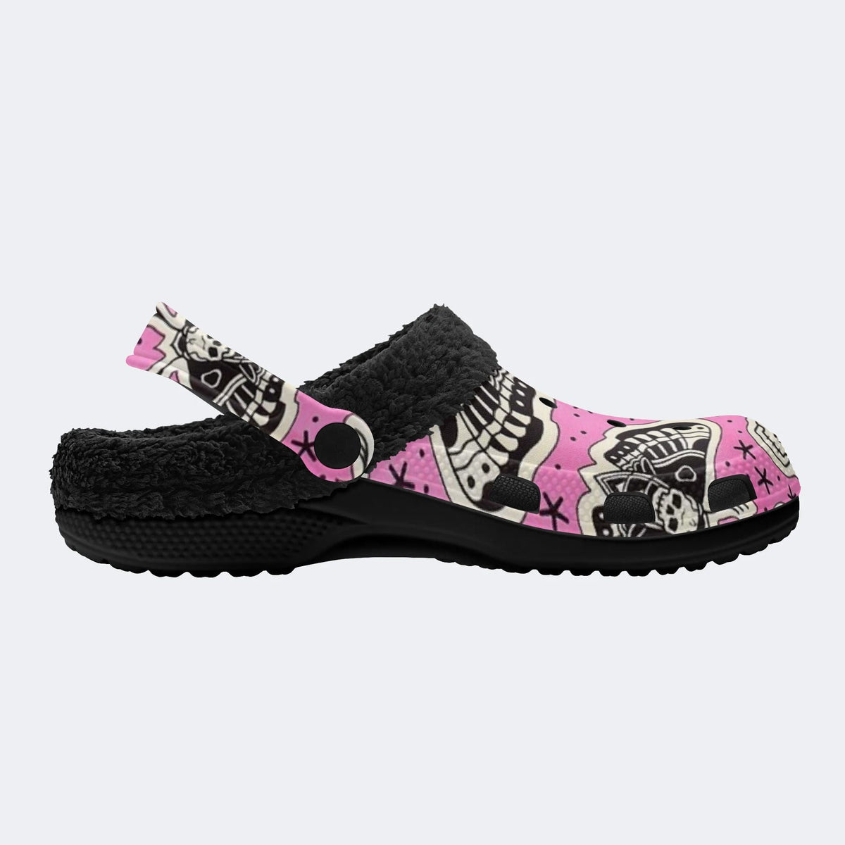 Pink Moth Skull - Fur Lined Slippers/Sandals