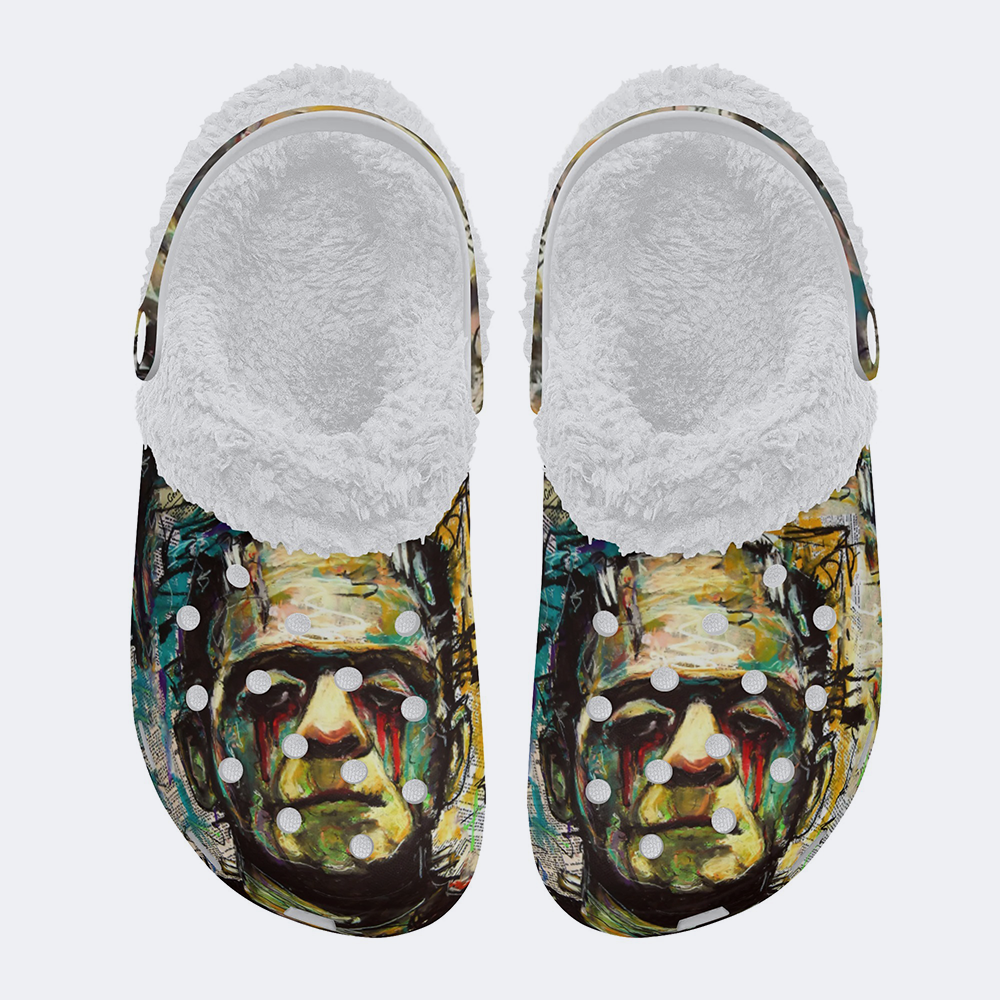 Halloween Pop Art Illustration Printed - Fur Lined Slippers/Sandals