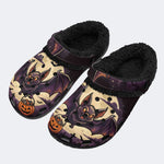 Gothic Bat Pumpkin Moon Halloween Grave - Fur Lined Slippers/Sandals