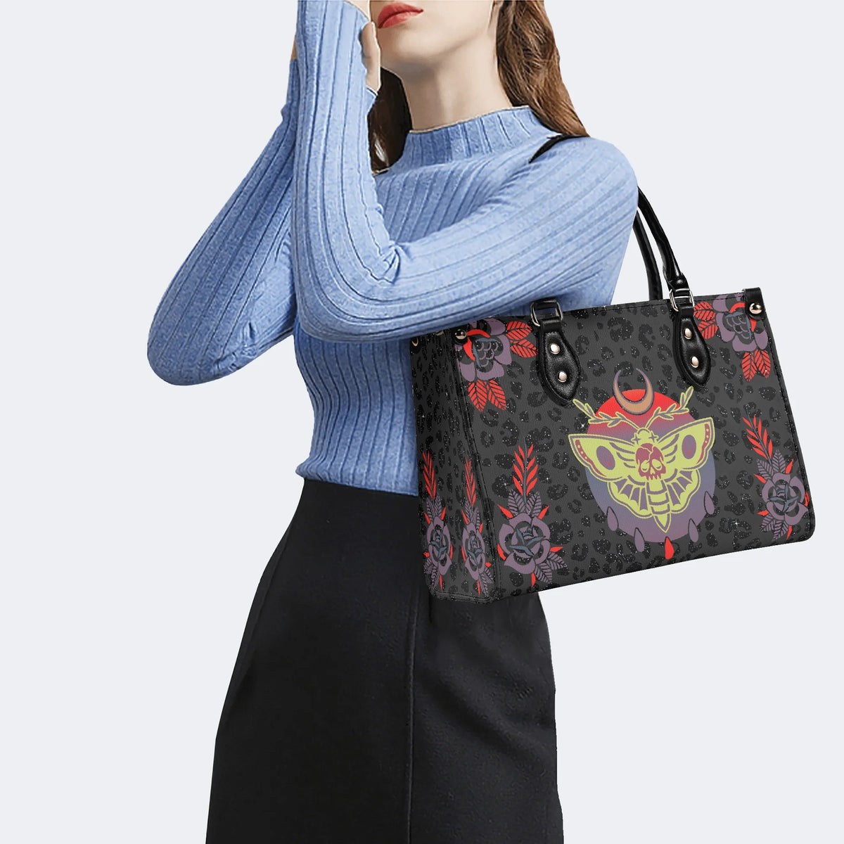 Classic Death Moth Print - Leather Handbag