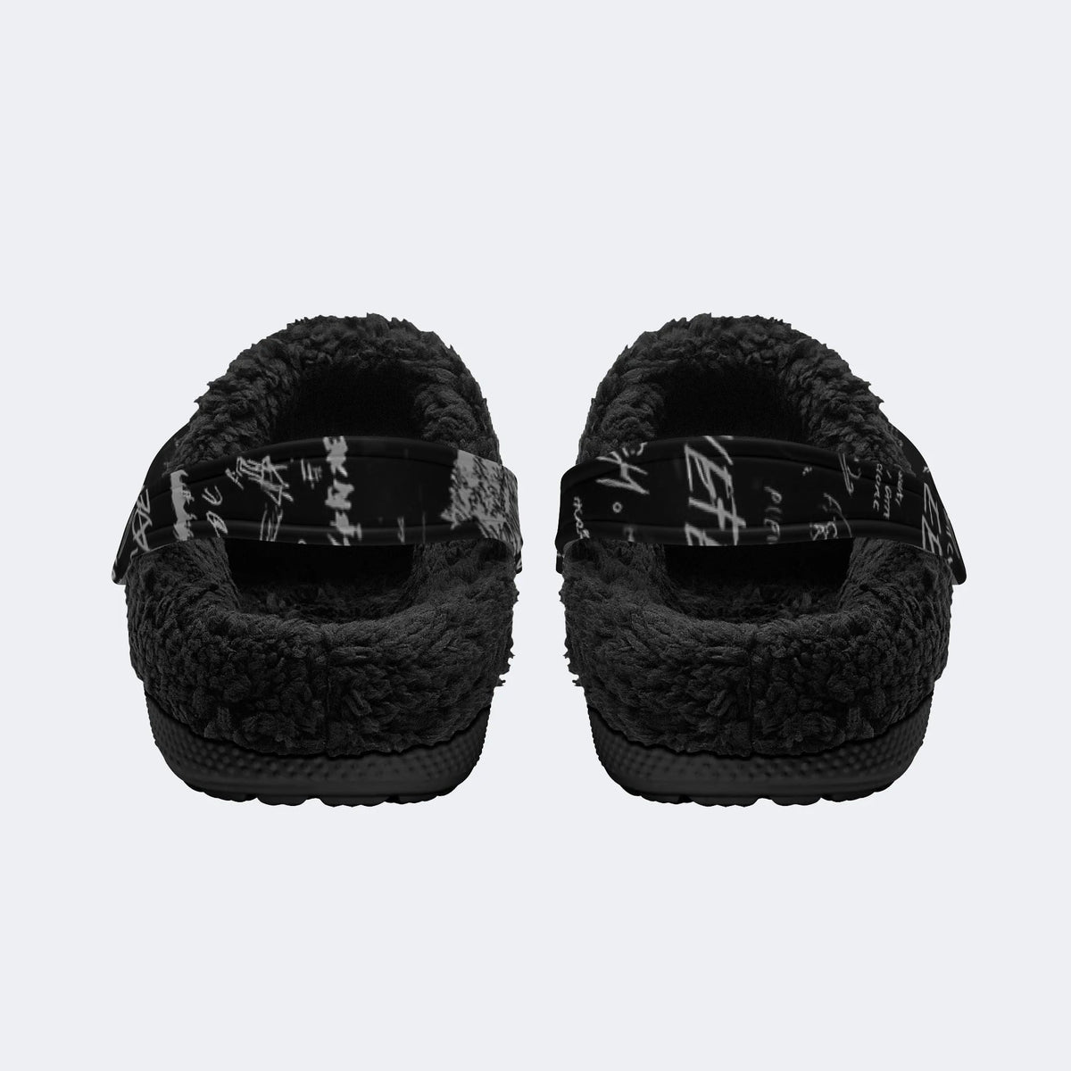 Gothic Scrawl Lettering - Fur Lined Slippers/Sandals
