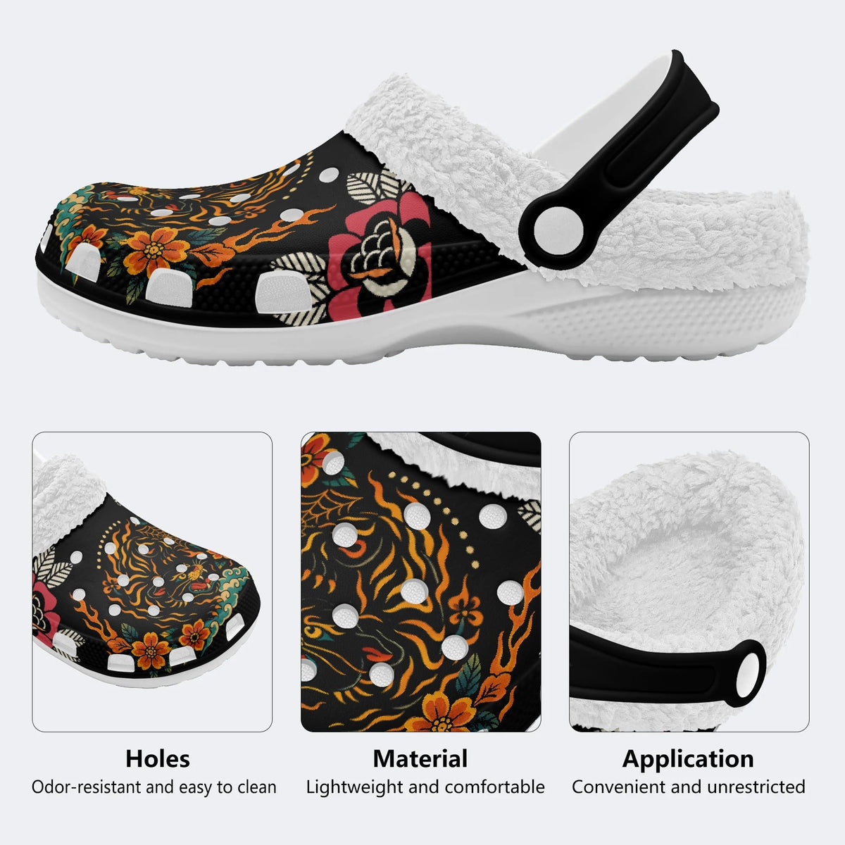 Black panther print - Fur Lined Slippers/Sandals