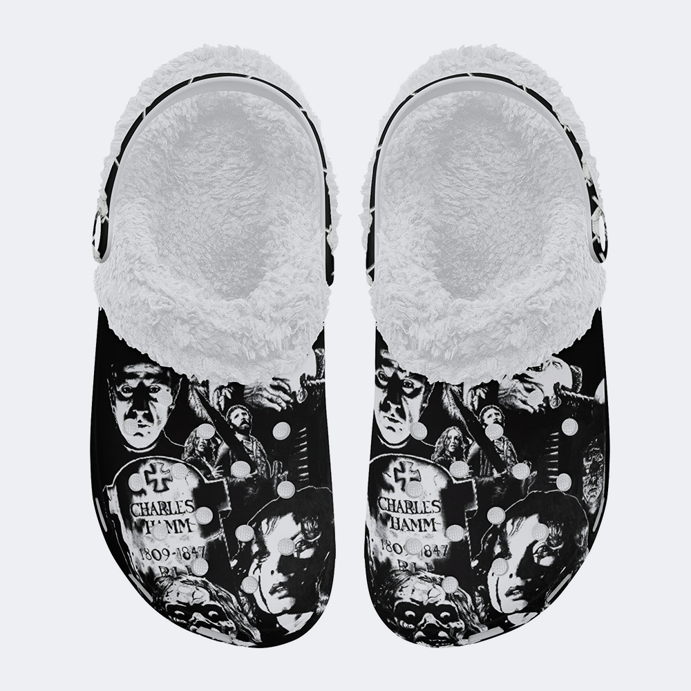 Horror Print - Fur Lined Slippers/Sandals