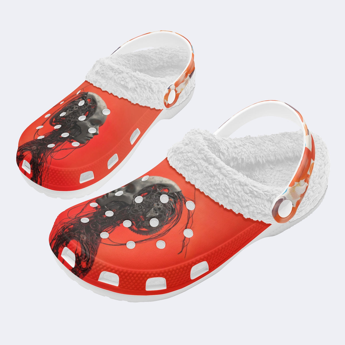 Unisex Robot Print - Fur Lined Slippers/Sandals